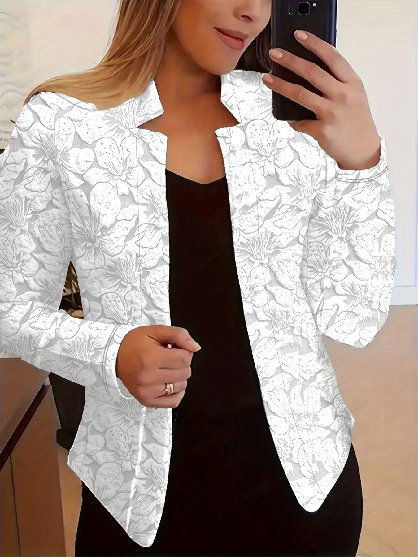 Tamanho Grande - Casaco de Malha com Estampado Floral Vintage | Tecido Elegante Sem Elasticidade, Adequado para Escritório e Trabalho, Roupa para Todas as Estações para Mulheres