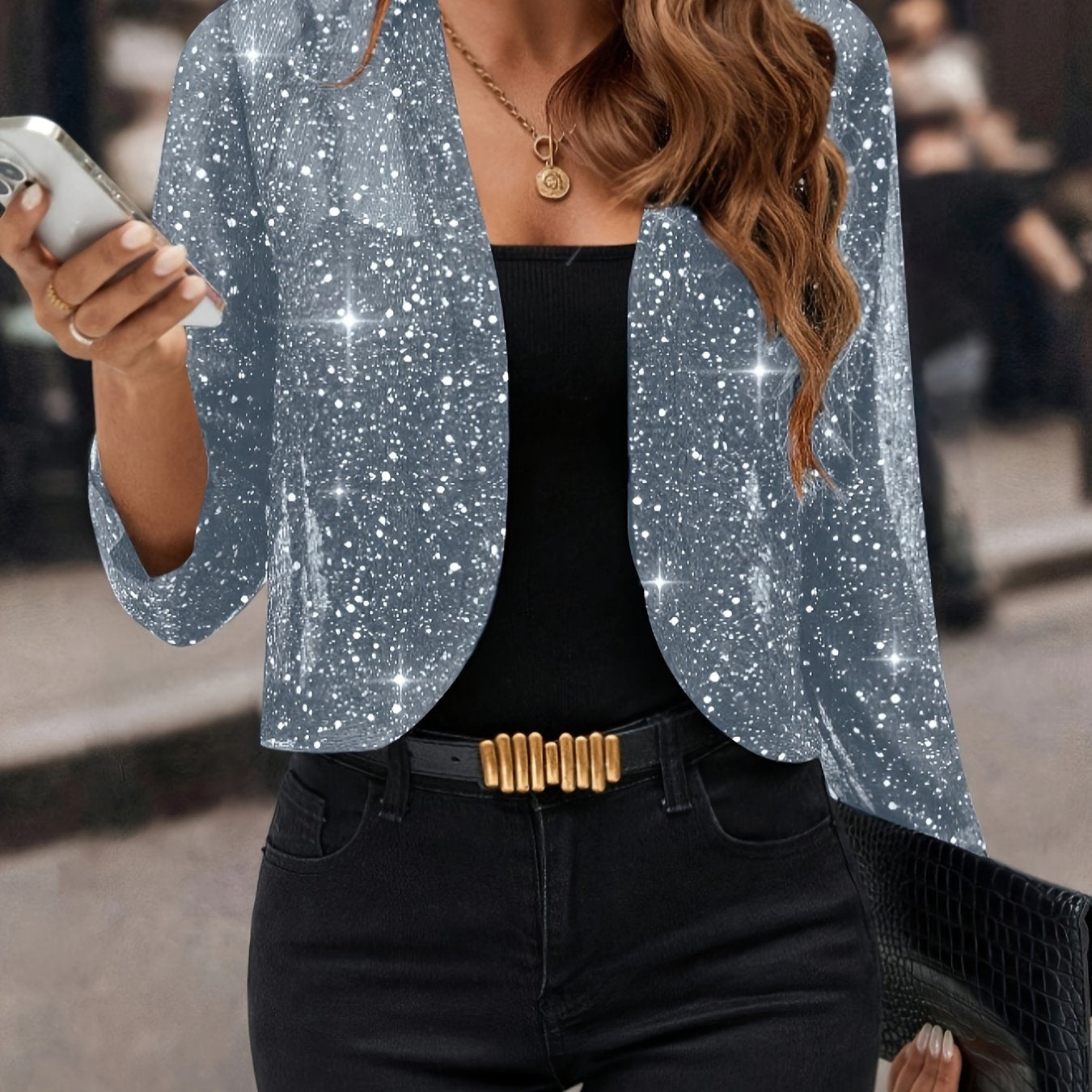 Timeless Glitter Cardigan Blazer - 3/4 Sleeve
