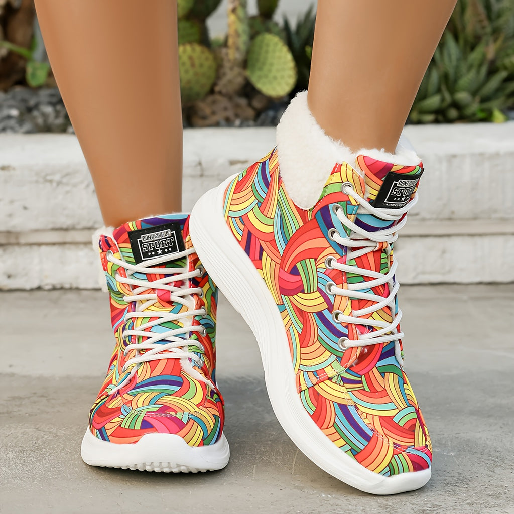 Botas de Neve Femininas de Inverno, Forradas e Acolchoadas - Sapatos Esportivos Curtos de Tornozelo a Meia Canela para Aquecer