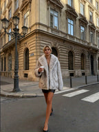 Tamanho Grande - Casaco de Inverno para Mulheres de Tamanho Grande - Elegante Jaqueta de Gola Redonda Forrada com Pele Falsa, Cor Sólida, Quente e Exterior para Outono e Inverno, Estilo e Conforto para Vestuário Casual a Formal