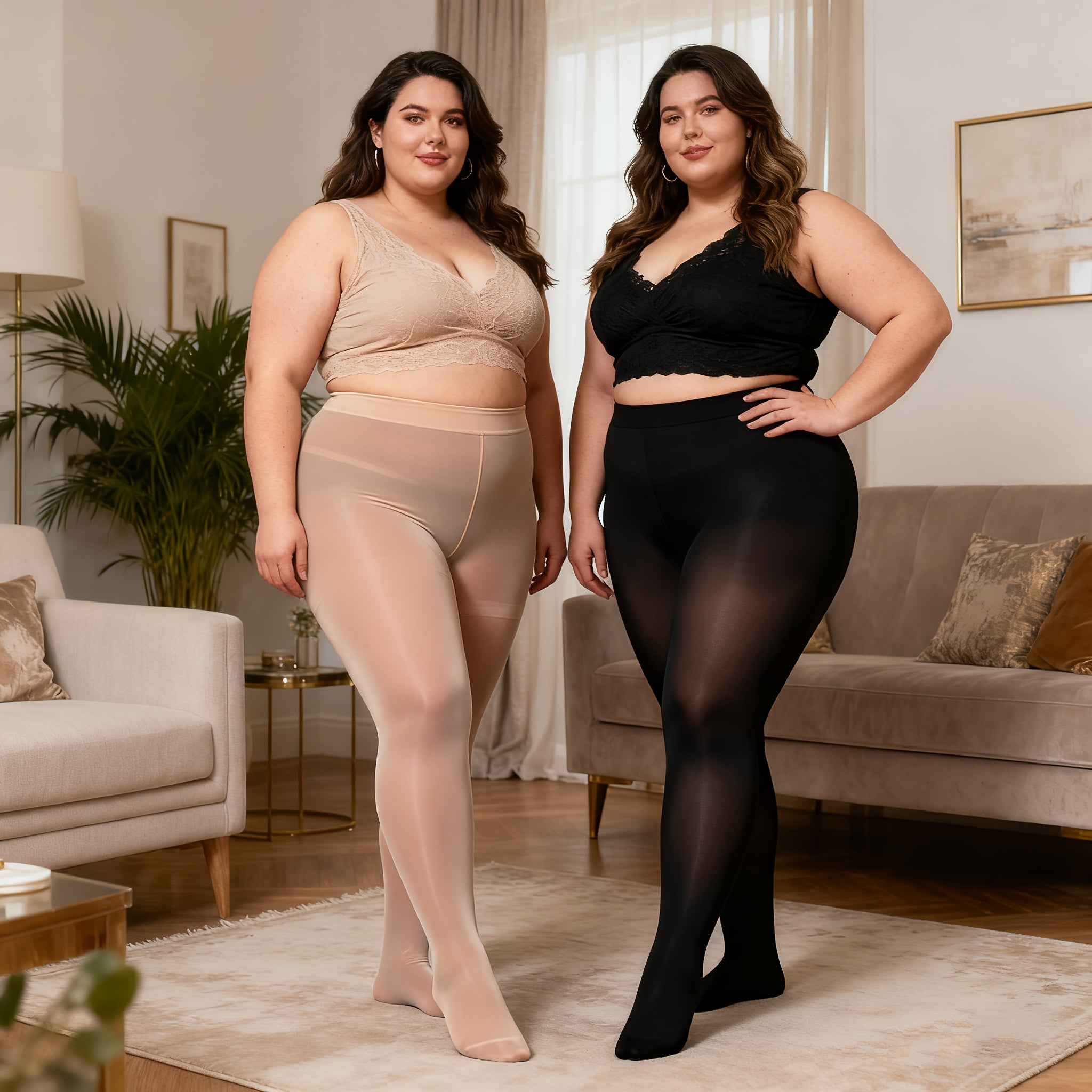 2 Unidades Meias-Calças Plus Size Femininas de Cintura Alta e Brilho Transparente - Meias Opaque de Cobertura Total com Tecnologia -Desgaste, Controle de Barriga e Brilho Suave (120/D Gauge) para Festas, Looks Casuais - Meias Plus Size Confortáveis