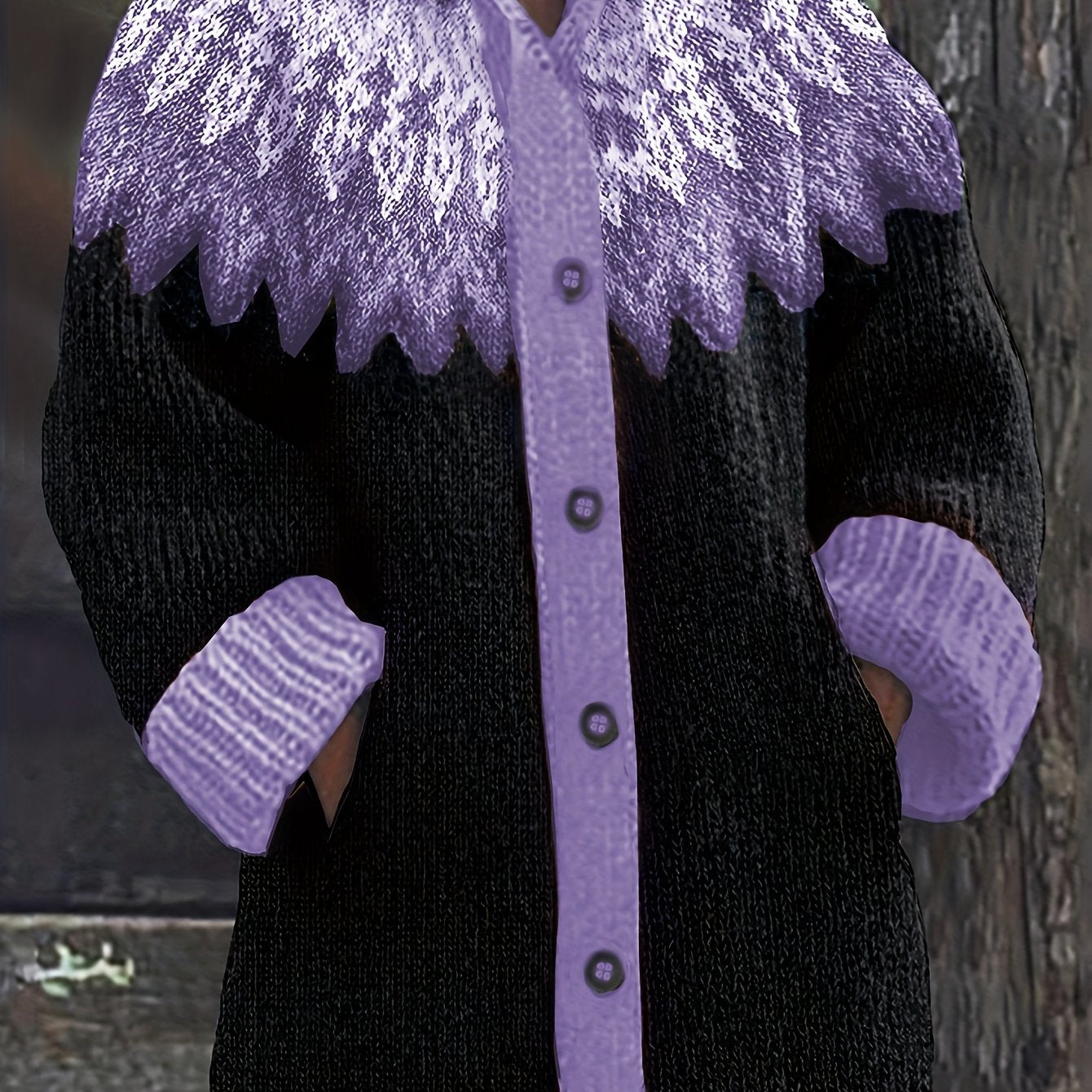 Cozy Plus Size Hooded Cardigan with Mountain Gradient