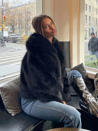 Jaqueta Curta de Inverno com Forro de Pelo Falso - Casaco Macio e Quente Ideal para Outono/Inverno, Lavável na Máquina, Casaco Curto Casual em Cor Sólida com Detalhes em Pelo Falso Bege Claro