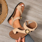 Sandálias Femininas Bege/Bege Claro - Palmilhas Antiderrapantes e Acolchoadas, Sapatos de Praia Abertos para o Verão, Sandálias Plataforma em PU - Casual e Formais, Fácil Limpeza, Design com Fivela Estiloso, Conforto Macio, Cobertura Durável