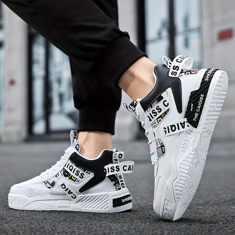 Sapatos de skate de cano alto na moda com graffiti, sapatos casuais confortáveis para homens para caminhadas ao ar livre, jogging e viagens