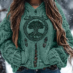 Cozy Hooded Sweater with Handcrafted Tree of Life Embroidery