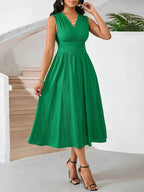Vestido Maxi Elegante Sem Mangas para Mulheres - Formal a Casual, Casamento, Férias - Barra Flare - Lavável à Máquina - Verde Esmeralda - Praia, Eventos Noturnos e Looks do Dia a Dia