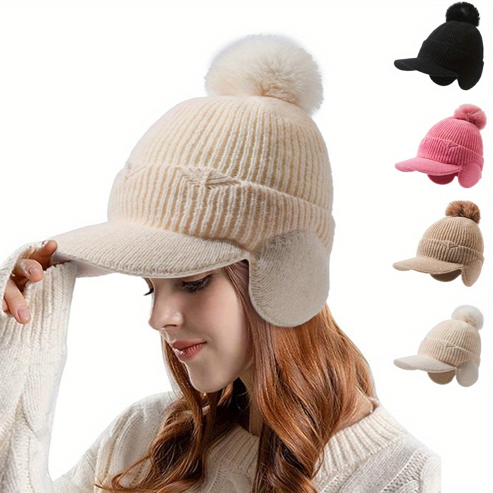 1 unidade de gorro de inverno unissexo EDIKO com pompom e abas para as orelhas, chapéu quente para proteção das orelhas ao ar livre, 100% material têxtil, lavável à mão
