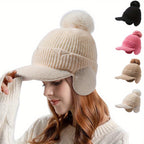 1 unidade de gorro de inverno unissexo EDIKO com pompom e abas para as orelhas, chapéu quente para proteção das orelhas ao ar livre, 100% material têxtil, lavável à mão