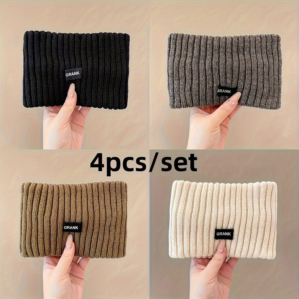 4 Unidades de Faixas de Cabelo Macias e Elásticas para Mulheres com Protetores de Orelhas Quentes - Faixas de Cabelo de Inverno em Cores Sólidas para Rabo de Cavalo, Coque e Tranças - Confortáveis para Uso Diário, Academia, Escritório e Ocasiões Formais (Multicolor)