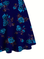 Vestido Feminino com Estampa de Rosa Vermelha e Ombros Descobertos com Alças Cruzadas à Frente & Franzidos - Vestido Elegante Casual em Linha A para Primavera Verão Outono, Moda Sazonal | Material Não Transparente, Vistosos