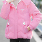 Chic Winter Hooded Jacket - Cozy Beige & White Design