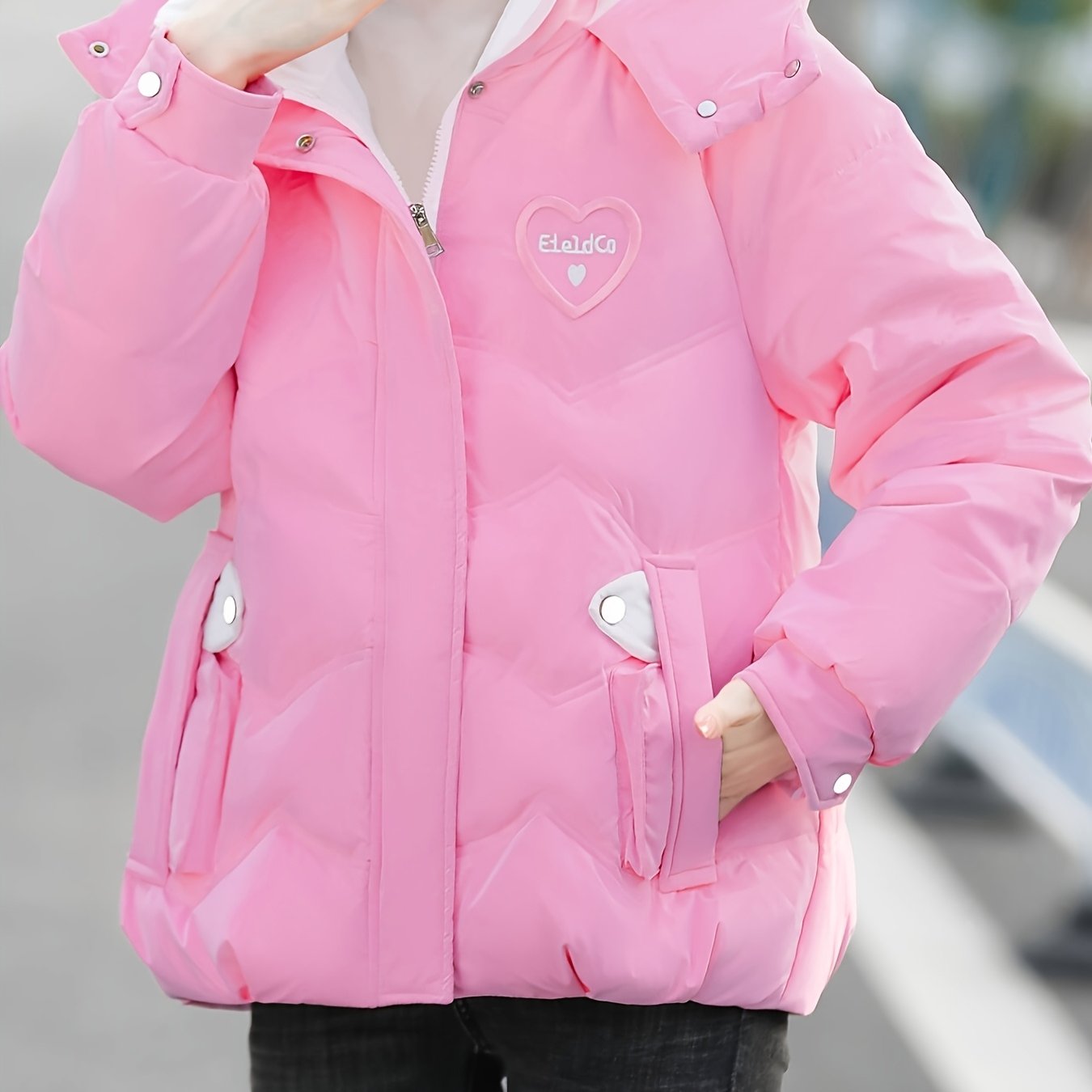 Chic Winter Hooded Jacket - Cozy Beige & White Design