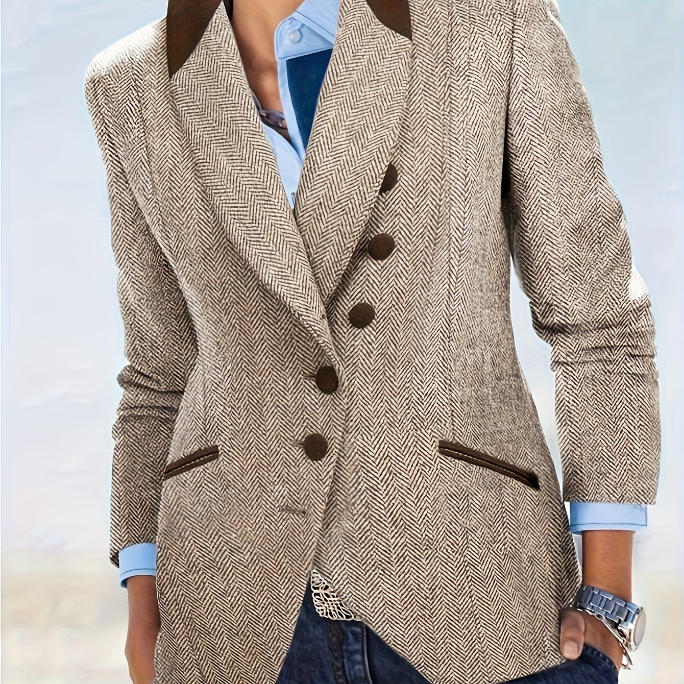 Timeless H-Lapel Blazer with Gold Button Accents