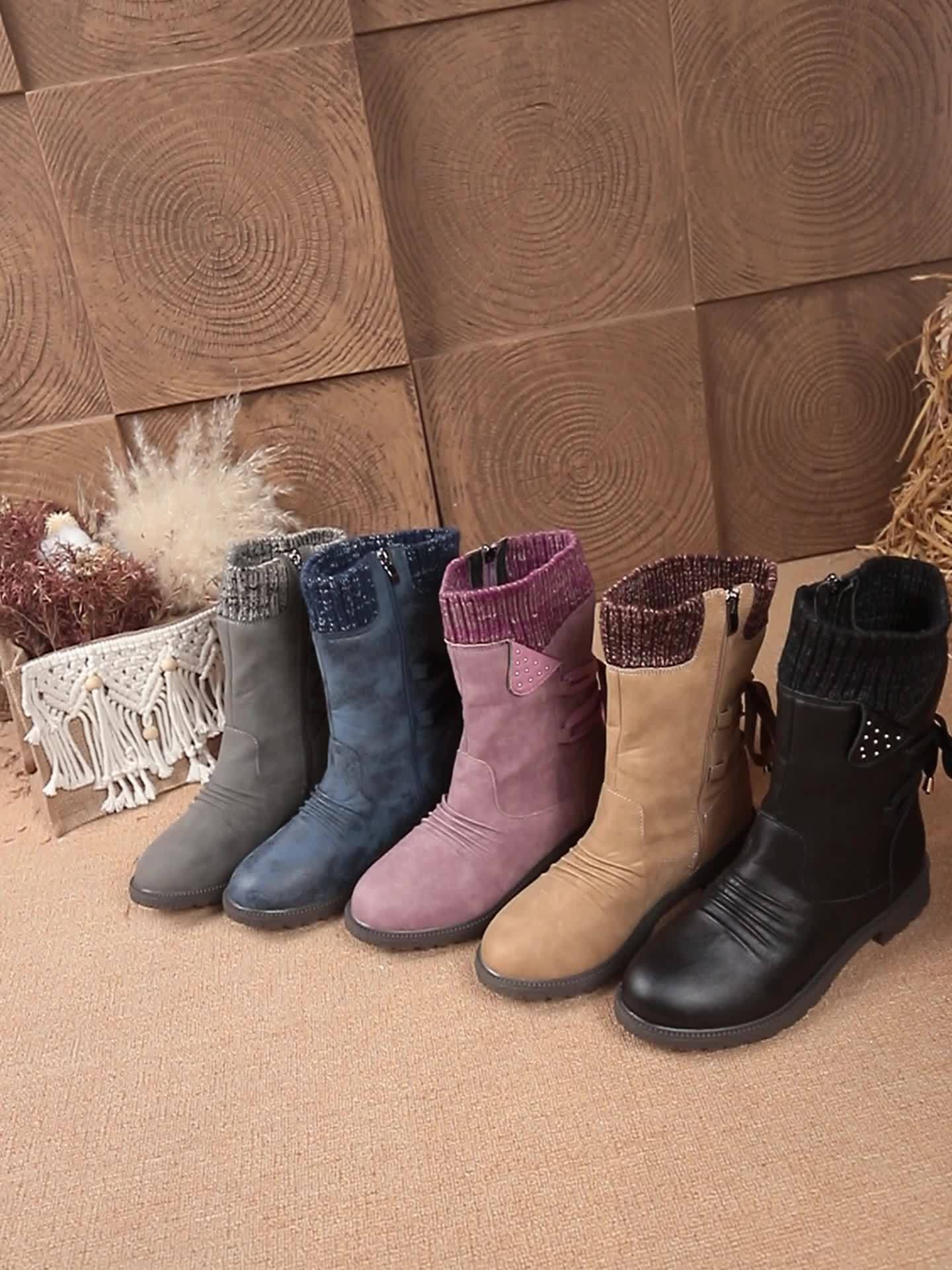 Botas Vintage Clássicas e Elegantes de Cano Médio. Design de Cano Elástico com Ajuste de Cadarço para Tamanhos Plus Size. Disponíveis em Várias Cores: Cinza, Preto, Caqui, Azul, Roxo. Botas de Cano Curto com Bico Redondo para o Outono, um Presente Adorável para Mulheres. Leves e Confortáveis para o