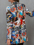 Blazer Plus Size Feminino com Estampa Neon Graffiti - Jaqueta Streetwear Retrô, Casaco Casual Solto para Mulheres Modernas