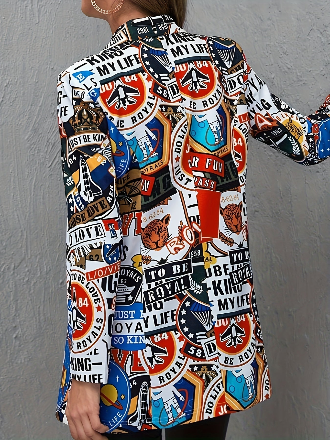 Blazer Plus Size Feminino com Estampa Neon Graffiti - Jaqueta Streetwear Retrô, Casaco Casual Solto para Mulheres Modernas