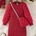 Chic Cozy Dress & Furry Bag Set for Girls