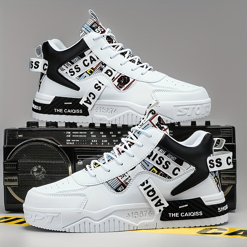 Sapatos de skate de cano alto na moda com graffiti, sapatos casuais confortáveis para homens para caminhadas ao ar livre, jogging e viagens