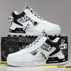 Sapatos de skate de cano alto na moda com graffiti, sapatos casuais confortáveis para homens para caminhadas ao ar livre, jogging e viagens