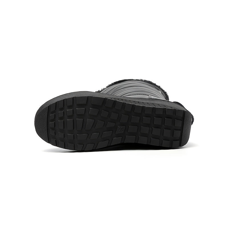 Botas de neve brancas para mulheres - Botas de inverno confortáveis até o meio da panturrilha com forro de pele sintética fofa, sola de borracha antiderrapante, salto plano e abertura lateral com fecho de correr para atividades ao ar livre, calçado de inverno | Botas de neve elegantes | Calçado durável