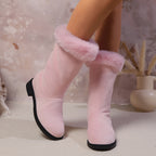 Botas Clássicas de Pelúcia para Mulher | Toque Suave, Conforto Quente de Inverno, Slip-on, Salto com Plataforma, Altura de Salto Médio