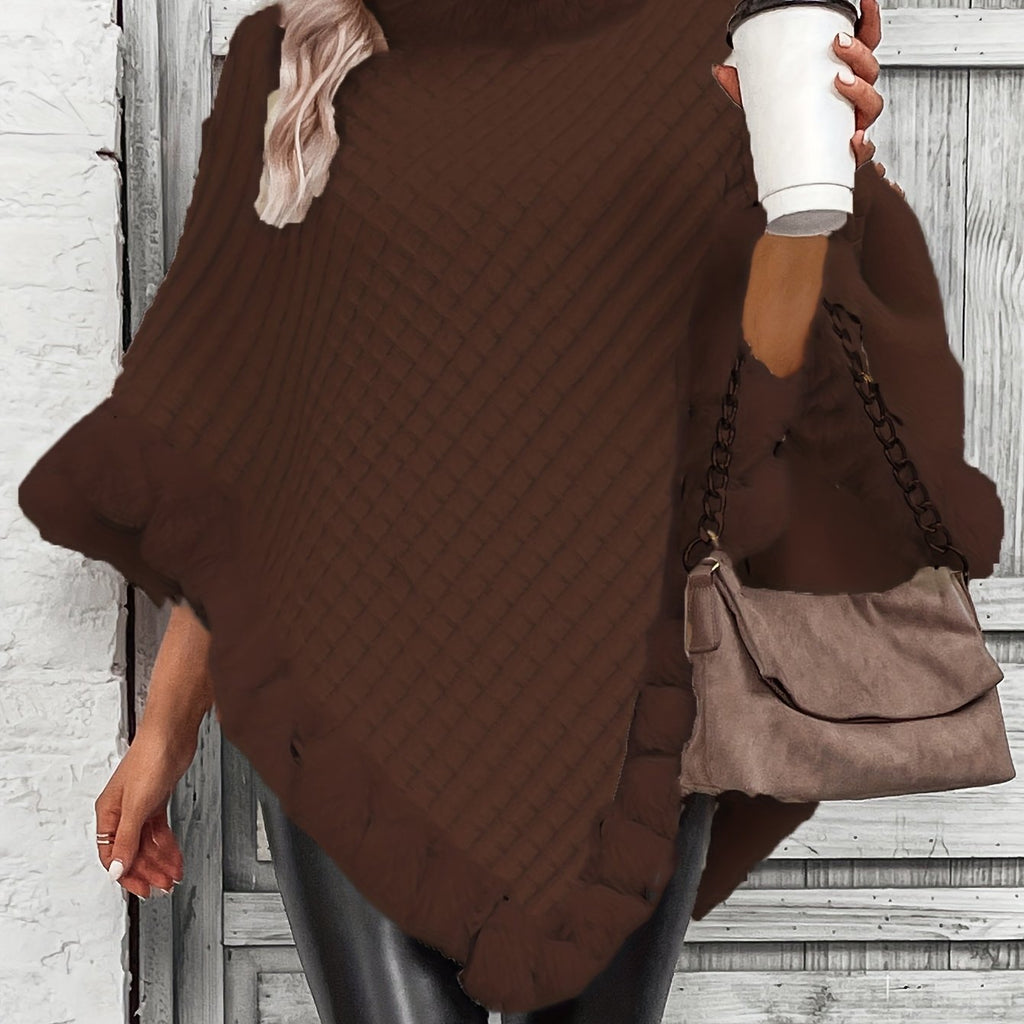 Elegant Women's Cape Coat with Faux Fur Collar