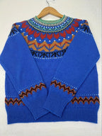 Camisola elegante de gola redonda para mulheres, em tecido de malha de poliéster 100%, com design de bloco de cores em patchwork para outono/inverno, peso de 350g/m², estilo casual para férias.