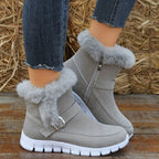 Botas de Inverno Femininas - Sola Espessa com Plataforma para Clima Frio, Sola em PU Antiderrapante, Fecho de Zíper, Interior Aveludado tipo Pelo Sintético - Sapatos Quentes para Looks Diários e Formais - Ylxhoa, Calçado Sazonal, Calçado Elegante, Construção Durável