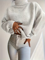 Blusa Feminina Elegante de Gola Redonda - Suéter Macio e Quente de Cor Sólida para Inverno, Lavável na Máquina, Tops Aconchegantes para Outono e Inverno, Versátil para Looks Casuais ou Sofisticados, Suéter Simples para Jeans/Vestidos/Saias