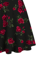 Vestido Feminino com Estampa de Rosa Vermelha e Ombros Descobertos com Alças Cruzadas à Frente & Franzidos - Vestido Elegante Casual em Linha A para Primavera Verão Outono, Moda Sazonal | Material Não Transparente, Vistosos