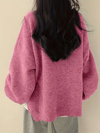 Camisola Casual de Manga Comprida com Gola Redonda | Cor Lisa com Detalhes Divididos, Ideal para Outono/Inverno