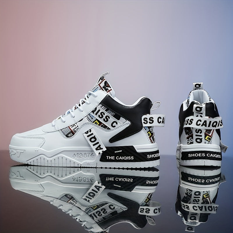 Sapatos de skate de cano alto na moda com graffiti, sapatos casuais confortáveis para homens para caminhadas ao ar livre, jogging e viagens