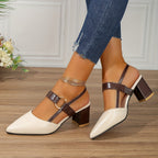 Sandálias de salto alto com ponta apontada para mulheres, sapatos de slingback de cor sólida da moda, saltos médios versáteis