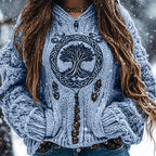 Cozy Hooded Sweater with Handcrafted Tree of Life Embroidery
