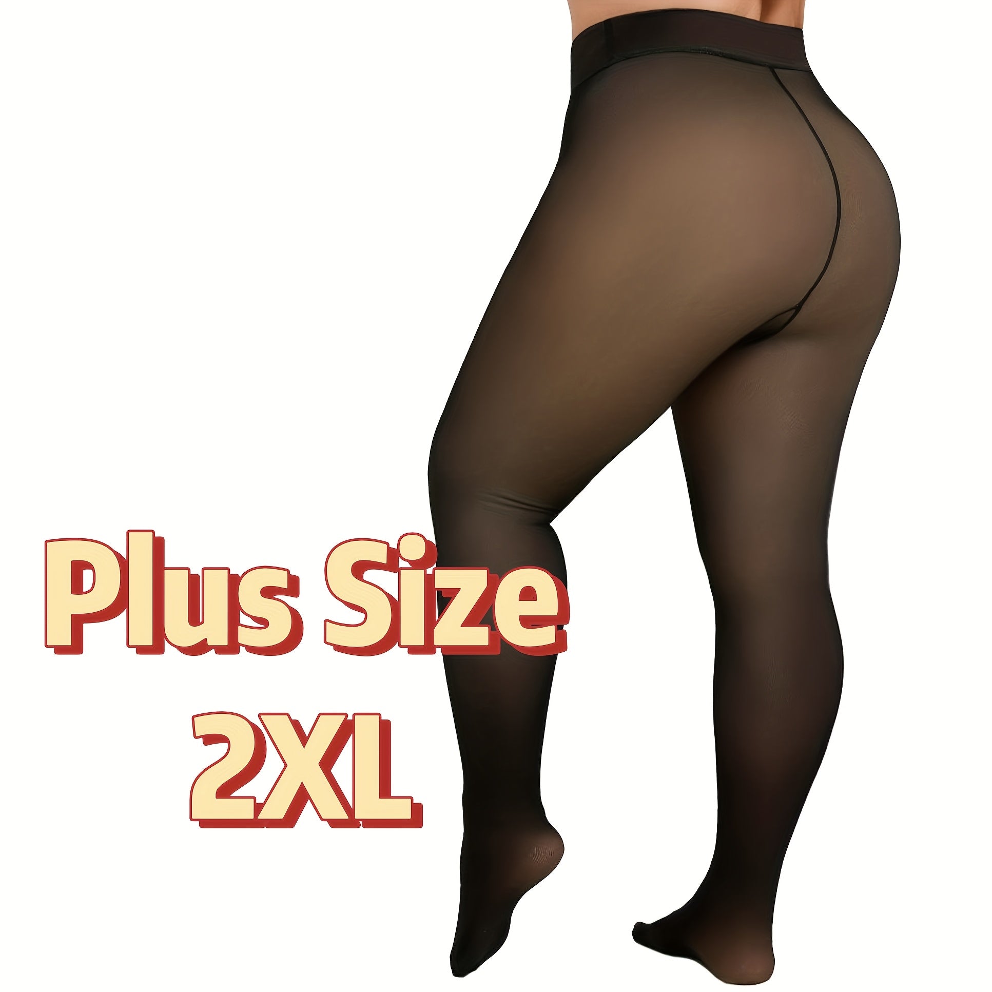 1pc Collants de Inverno Quentes para Mulher Plus Size com Forro de Lã Grossa - Meias de Calças de 220G com Costura Frontal e Traseira, Cor Sólida, 0XL-3XL, Lavar à Mão Apenas, Confortáveis e Elegantes para Roupa Casual, Leggings de Inverno, Design Sem Costuras, Textura Suave