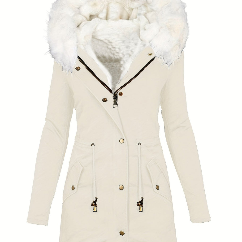 Elegant Women's Winter Coat with Faux Fur Hood