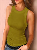 Top de tanque sem mangas para mulheres, com corte slim e decote redondo colorido, versátil e com alças largas, ideal para a primavera, verão, outono e inverno.