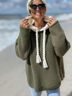 Blusa Feminina Elegante com Capuz - Suéter Semi-Transparente Macio e Detalhes de Franjas, Manga Longa Lavável na Máquina para Outono/Inverno, Casual ou Formal, Tecido Durável, Corte Relaxado