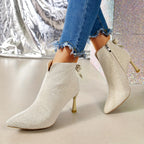 Sapatos de salto alto elegantes para mulher, com sola de TPR, fecho de zíper, corte liso e acolchoado de cor sólida, para todas as estações.