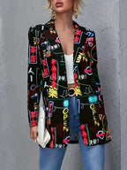 Blazer Plus Size Feminino com Estampa Neon Graffiti - Jaqueta Streetwear Retrô, Casaco Casual Solto para Mulheres Modernas