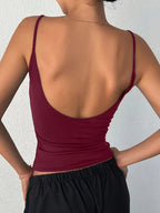 Top curto sexy sem costas para mulheres - Top branco sem alças de corte ajustado com detalhe de corte, peça versátil para todas as estações para camadas casuais ou elegantes, top elegante | Estilo top curto | Construção