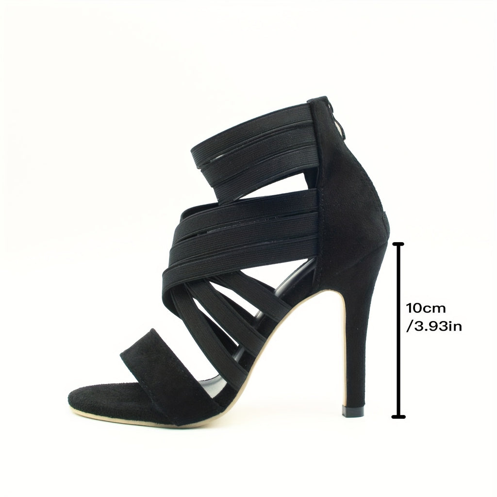 Sandálias de salto agulha para mulheres, bombas de vestido de moda com ponta aberta, saltos elegantes com fecho de correr na parte de trás