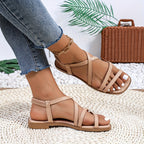 Tira Romana Branca - Tira de Tornozelo Ajustável e Fechamento com Cadarço, Parte Superior em PU e Sola de Borracha Antiderrapante - Mules Rasos para Todas as Estações, Casual, Escritório, Praia - Sapatos Brancos Versáteis (Lavagem à Mão)