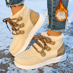 Botas de Inverno para Mulheres com Sola de Plataforma Grossa - Bege/ Botas de Cano Alto com Atacadores, Sola de EVA Antiderrapante para Clima Frio, Eventos Diários e Formais - Sapatos Quentes para as Estações de Outono e Inverno, Calçado de Estação, Design de Bico Redondo, Construção Durável, Mulheres Conscientes da Moda