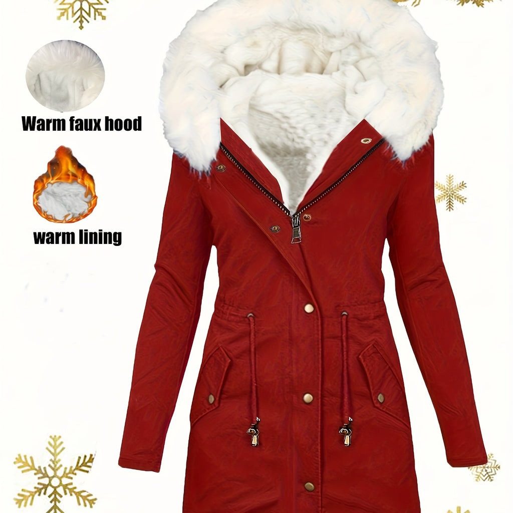 Elegant Women's Winter Coat with Faux Fur Hood