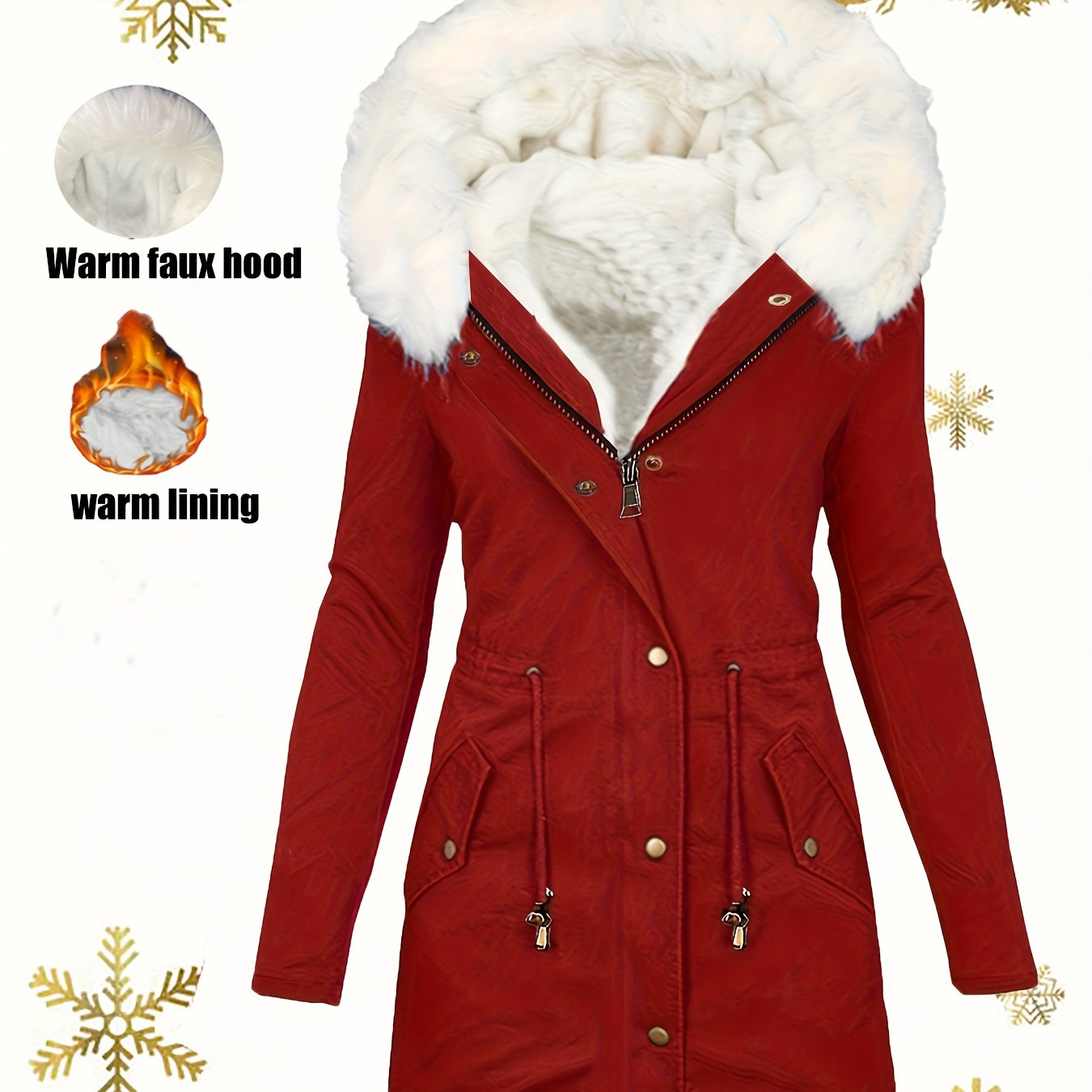 Elegant Women's Winter Coat with Faux Fur Hood