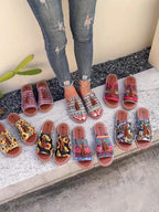 CXLJZC Chinelos de Franja Étnica para Homens e Mulheres - Mocassins com Padrão Étnico Costurado à Mão e Sola TPR, Respirável e Aberto para Verão/Exterior, Praia, (Unissex) - Linha Especial Europeia de Calçado Casual