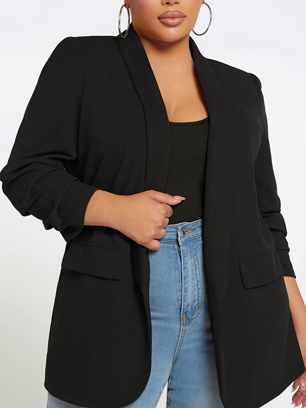 Tamanho Plus, Jaqueta Blazer Elegante Oversized para Mulheres - Casaco H-Line de Cor Sólida com Gola e Mangas, Casual e Profissional, Trench Coat Lavável à Mão para Todas as Estações, Escritório, Eventos Semi-Formais (Sem Cinto)
