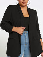 Tamanho Plus, Jaqueta Blazer Elegante Oversized para Mulheres - Casaco H-Line de Cor Sólida com Gola e Mangas, Casual e Profissional, Trench Coat Lavável à Mão para Todas as Estações, Escritório, Eventos Semi-Formais (Sem Cinto)